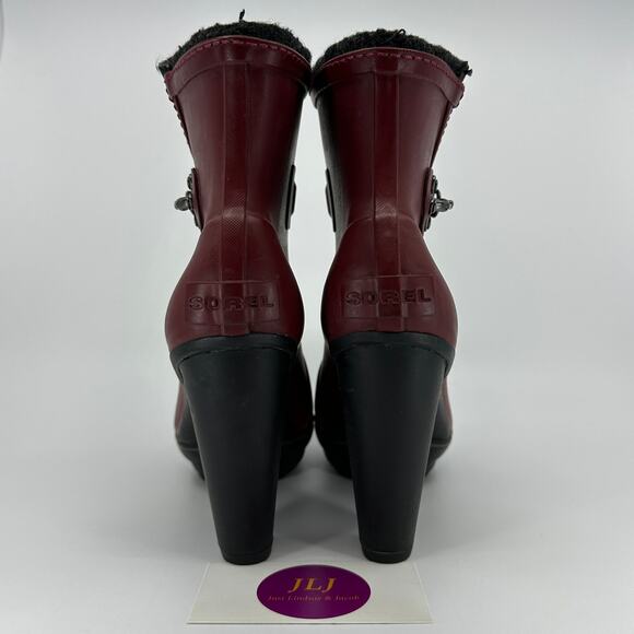 Sorel Women's Medina Waterproof Heeled Rubber Rain Boots Cabernet Red Size 7.5 - Picture 6 of 11